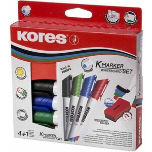 KORES K-MARKER SET 4 szín, fehér táblához és flipchart táblához + mágneses szivacs kép