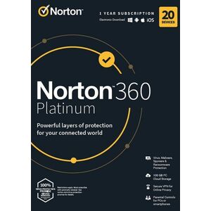 Norton 360 Platinum 100GB, VPN, 1 felhasználó, 20 készülék, 12 hónap (elektronikus licenc) kép