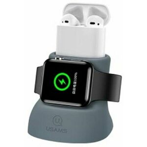 USAMS US-ZJ051 2in1 Silicon Charging Holder For Apple Watch And AirPods grey kép