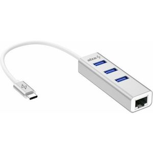 AlzaPower AluCore USB-C (M) - 3× USB-A (F) LAN-nal ezüst kép
