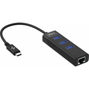AlzaPower Core USB-C (M) - 3× USB-A (F) LAN-nal fekete kép