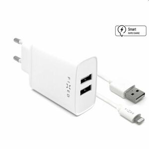 FIXED Hálózati töltő Smart Rapid Charge 2 x USB 15W + kábel USB/Lightning MFI 1m, fehér kép