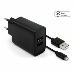 FIXED Hálózati töltő Smart Rapid Charge 2 x USB 15W + kábel USB/Lightning MFI 1m, fekete kép