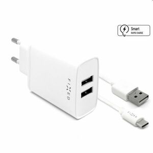 FIXED Hálózati töltő Smart Rapid Charge 2 x USB, 15W + kábel USB/USB-C 1m, fehér kép