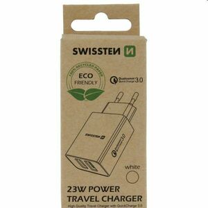 Töltő Swissten 2x USB QC 3.0 + USB 23W, fehér, eco csomagolás kép