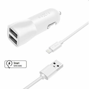 FIXED Autós töltő Smart Rapid Charge 2x USB kábellel USB/Lightning MFI 1m, 15 W, fehér kép