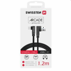 Adatkábel Swissten USB/USB-C textil, gyorstöltés támogatással, fekete kép