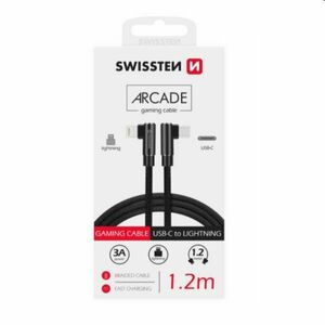 Adatkábel Swissten USB-C/Lightning textil, gyorstöltés támogatással, fekete kép