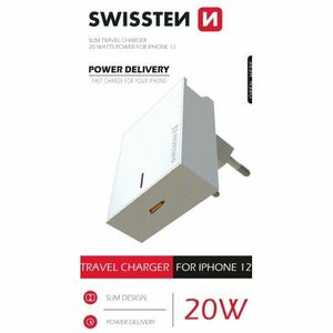 Gyorstöltő Swissten Power Delivery 20W 1x USB-C iPhone 12, fehér kép