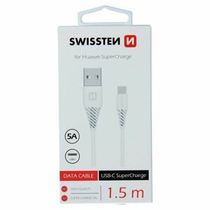 Adatkábel Swissten USB / USB-C 1, 5 M és szupergyors töltés támogatással 5A, fehér kép