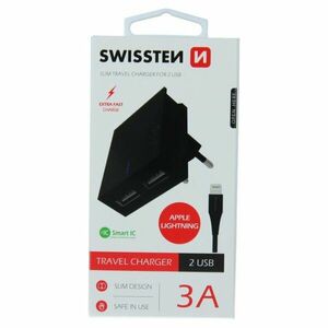 Gyorstöltés Swissten Smart IC 3.A s 2 USB konektorral + Adatkábel USB / Lightning 1, 2 m, fekete kép