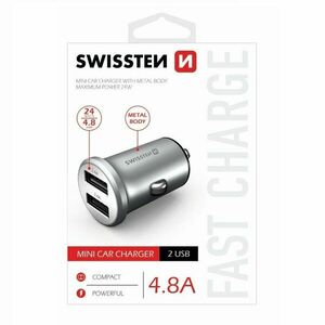 Autós töltő Swissten fém 4.8A2 USB slot, Silver kép