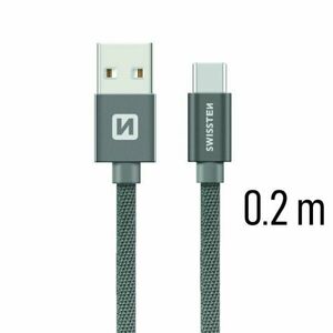 Adatkábel Swissten textil USB-C konnektorral és gyorstöltés támogatással 0, 2 m, szürke kép