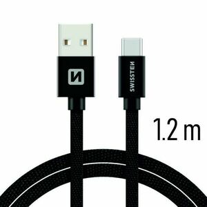 Adatkábel Swissten textil USB-C konnektorral és gyorstöltés támogatással 1, 2 m, fekete kép