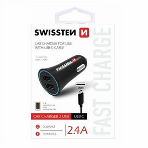 Autós töltő Swissten 2.4A 2x USB + kábel USB-C kép