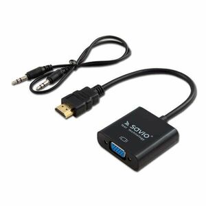 Savio CL-23/B HDMI M - VGA 15 pin F + Audio Jack 0, 5 M Fekete vid... kép