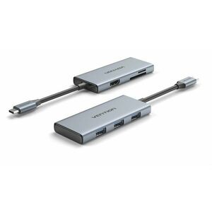 Vention USB-C to HDMI /3x USB 3.0 / SD / TF Docking Station Aluminum Alloy Type 0.15M Gray kép
