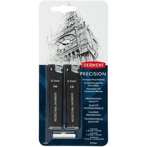 DERWENT Precision Mechanical Pencil Refill Set 0, 7 mm HB és 2B, 30 ceruzabél a csomagban + 3 radírgu kép