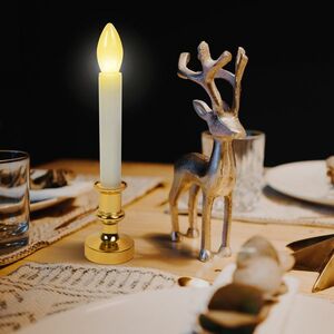 Karácsonyi dísz - sárga LED-es gyertya - fehér / arany - 22 cm kép