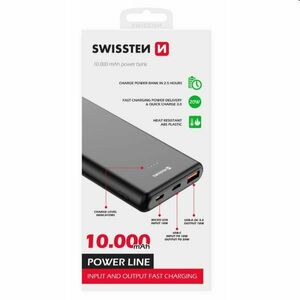 Swissten Power Line Powerbank 10 000 mAh 20W, PD, fekete kép