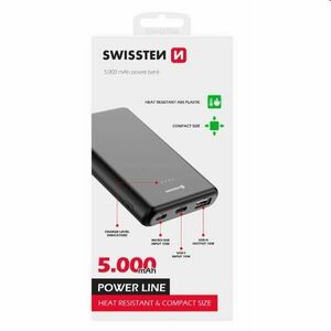 Swissten Power Line Powerbank 5 000 mAh 10W, fekete kép
