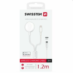 Swissten Mágneses töltőkábel 2in1 for Apple Watch és Lightning 1, 2 m, fehér kép