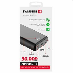 Swissten Power Line Powerbank 30 000 mAh 20W, PD, fekete kép