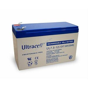 Ultracell ólom akku 12V 7, 5Ah UL7.5-12 csatlakozó: F1 helyettesíti 12V 7Ah / 12V 7, 2Ah VRLA kép