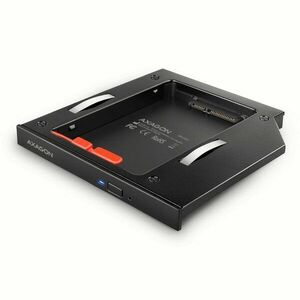 AXAGON RSS-CD12, ALU Caddy 2, 5"-es SSD/HDD-hez 12, 7-es mm laptop DVD foglalatba, csavarmentes. LED kép