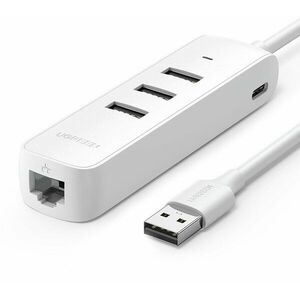 UGREEN USB 2.0 to 3×USB 2.0 + RJ45 (10/100Mbps) (White) kép