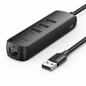 UGREEN USB 2.0 to 3×USB 2.0+RJ45 (100Mbps) Ethernet Adapter (Black) kép
