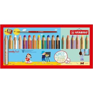 STABILO woody 3 az 1-ben, színesceruzák, 18 szín, ceruzahegyezővel és ecsettel kép