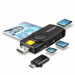 AXAGON CRE-SMP2A Smart card / ID card & SD/microSD/SIM card PocketReader, USB-A + USB-C kép