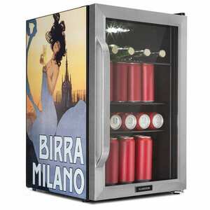 Klarstein Beersafe 70, Birra Milano Edition, hűtőszekrény, 70 liter, 3 polc, panoráma üvegajtó, rozsdamentes acél kép