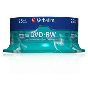VERBATIM DVD-RW lemez, újraírható, 4, 7GB, 4x, 25 db, hengeren, VE... kép