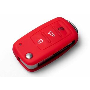 Védő szilikon kulcstartó tok VW/Seat/Skoda járművekhez, piros színű, kilökődő kulccsal kép