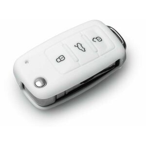 Védő szilikon kulcstartó tok VW/Seat/Skoda járművekre kilökődő kulccsal, fehér színben kép