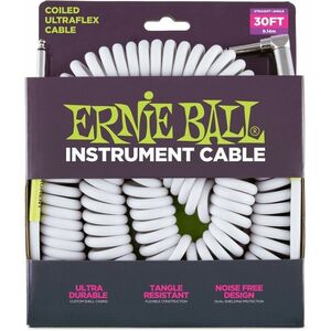 Ernie Ball 30' Coil Cable Straight/Angled White kép