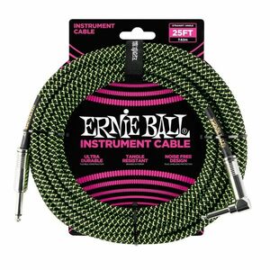 Ernie Ball 25' Braided Cable Black/Green kép