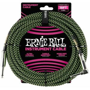 Ernie Ball 18' Braided Cable Black/Green kép