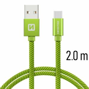 Swissten textil adatkábel USB-C konnektorral, gyorstöltés támogatással, zöld kép