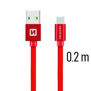 Swissten textil adatkábel USB-C konnektorral és gyorstöltés támogatással, piros kép