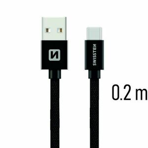 Swissten textil adatkábel USB-C konnektorral gyorstöltéssel, Fekete kép