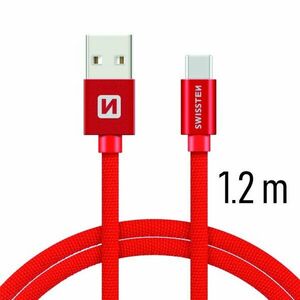 Swissten textil adatkábel USB-C konnektorral gyorstöltéssel, piros kép