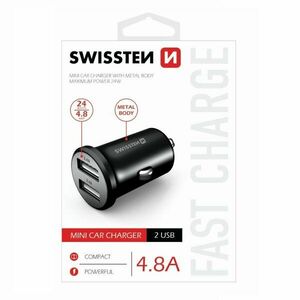 Autós töltő Swissten fém 4.8A2 USB slot, Fekete kép