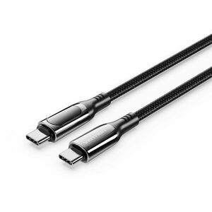 Vention Cotton Braided USB-C 2.0 5A Cable With LED Display 1.2m Black Zinc Alloy Type kép