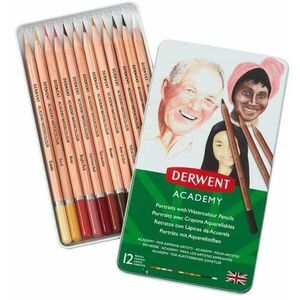 DERWENT Academy Watercolour Pencils Skintones, fémdobozban, hatszögletű, 12 szín kép