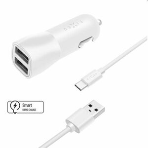 FIXED Autós töltő Smart Rapid Charge 2x USB kábellel USB/USB-C 1m, 15 W, fehér kép