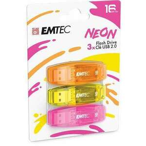EMTEC Pendrive, 16GB, 3 db, USB 2.0, EMTEC "C410 Neon", narancs, ... kép