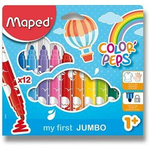 MAPED Color Peps Maxi, 12 szín, könnyedén kimosható tinta, erős hegy kép
